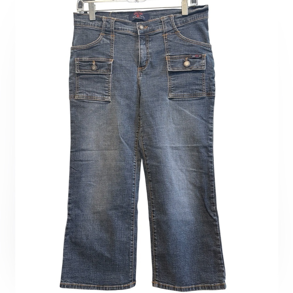 C’est Toi Women’s Denim Button Flap Pockets Capri Pants | Size 15/16